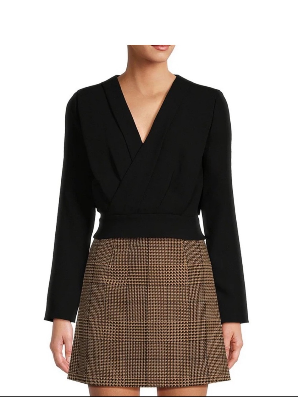 NWT Antonio Melani Ira Crepe V-Neck Dropped Long Sleeve Ruched Wrap Blouse